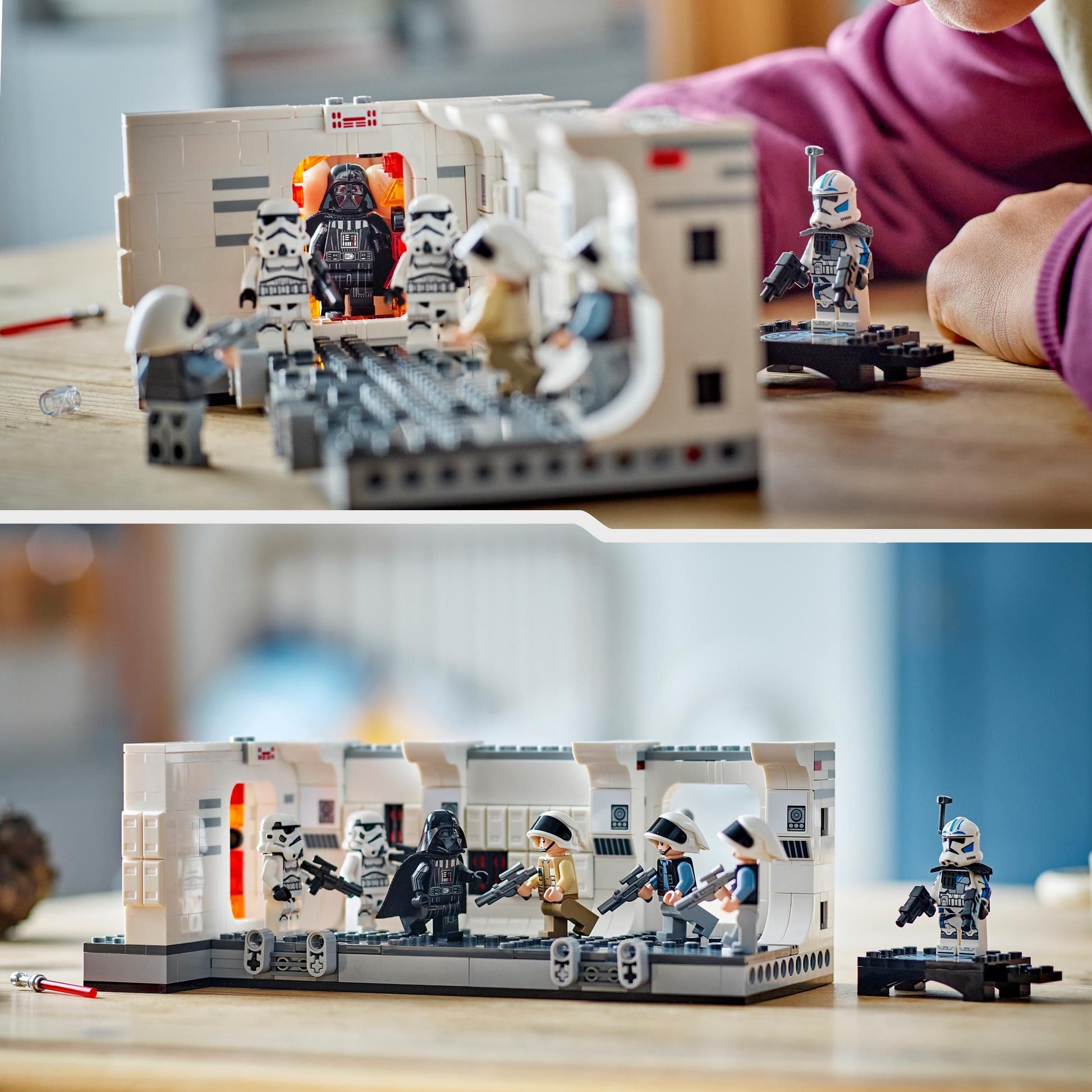 LEGO Star Wars Boarding the Tantive IV set with minifigures including Darth Vader and ARC Trooper Fives.