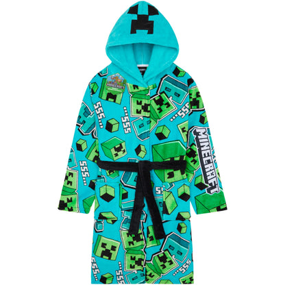 Get Trend Minecraft Dressing Gown Boys & Teens, Fleece Hooded Bathrobe, Creeper Loungewear Nightwear, Gamer Gifts for Boys (7-8 Years, Blue Minecraft)