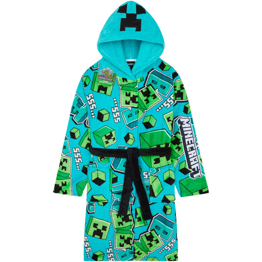 Get Trend Minecraft Dressing Gown Boys & Teens, Fleece Hooded Bathrobe, Creeper Loungewear Nightwear, Gamer Gifts for Boys (7-8 Years, Blue Minecraft)