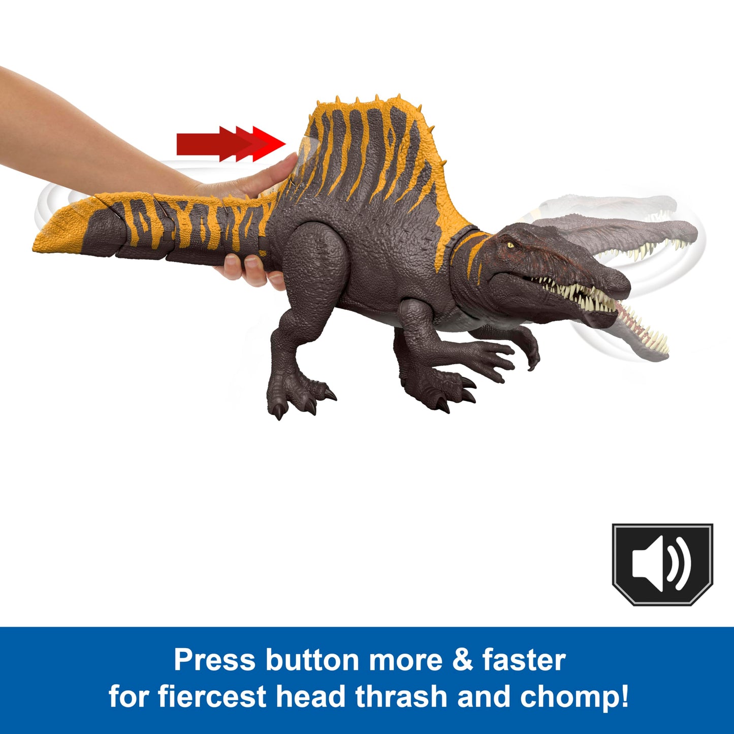 Mattel Jurassic World Rebirth Dinosaur Toy, Tail Thrasher Spinosaurus Action Figure with 2 Attack Moves, Movie-Accurate & Posable, Digital Play, JGB57