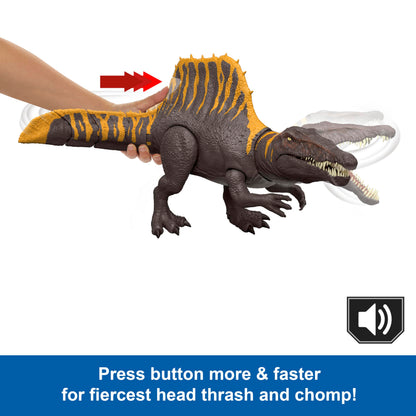 Mattel Jurassic World Rebirth Dinosaur Toy, Tail Thrasher Spinosaurus Action Figure with 2 Attack Moves, Movie-Accurate & Posable, Digital Play, JGB57