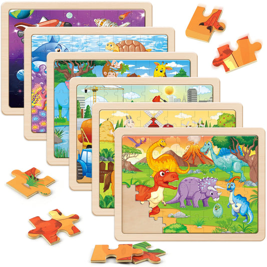 SYNARRY Wooden Jigsaw Puzzles for Kids 3 4 5 6 7 8 Year Olds, 6 Packs 60 Piece Children’s Jigsaw Puzzles Age 4-8 Boys Girls