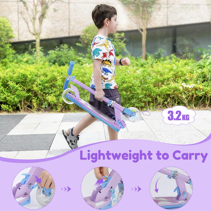 Scooter for Kids Ages 5-12 TONBUX Folding 2 Wheel Kids Scooter with Light Up Wheels & Stem & Deck, 3 Adjustable Height Handle, Lightweight Portable Kick Scooters for Girls Boys Toddler, up to 50kg