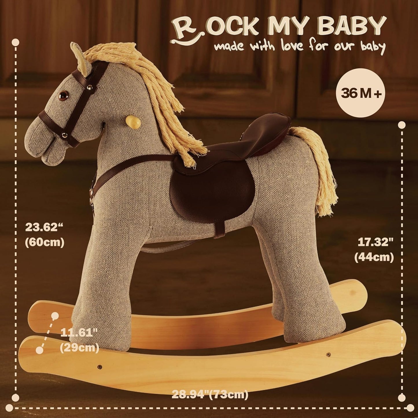Rock My Baby Rocking Horse, Grey Wooden Horse with Sound Effects,Ride-on Toy,Balance Toy (Grey)