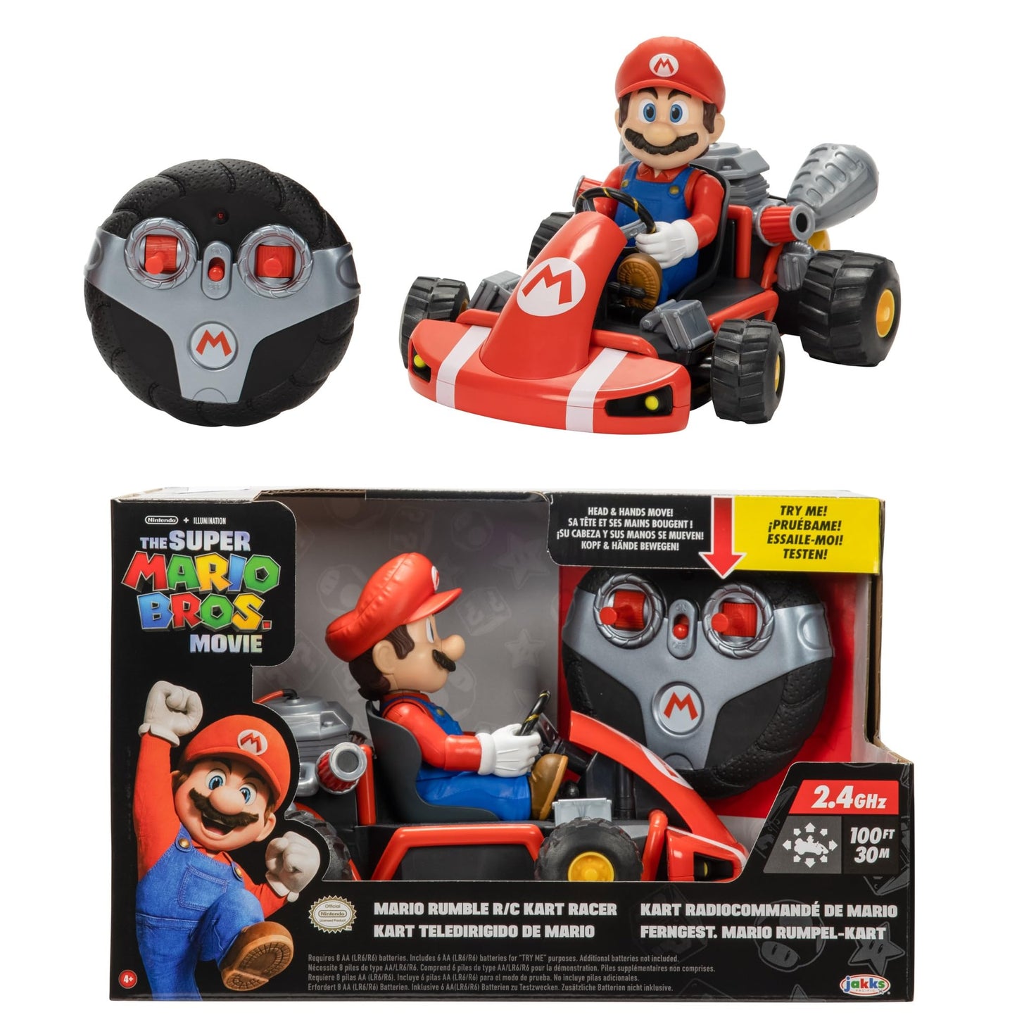 THE SUPER MARIO BROS. MOVIE Nintendo Mario R/C Car With Tail Pipes Light and Rumble Features, Inspired By The Super Mario Movie. The For Kids Aged 3+