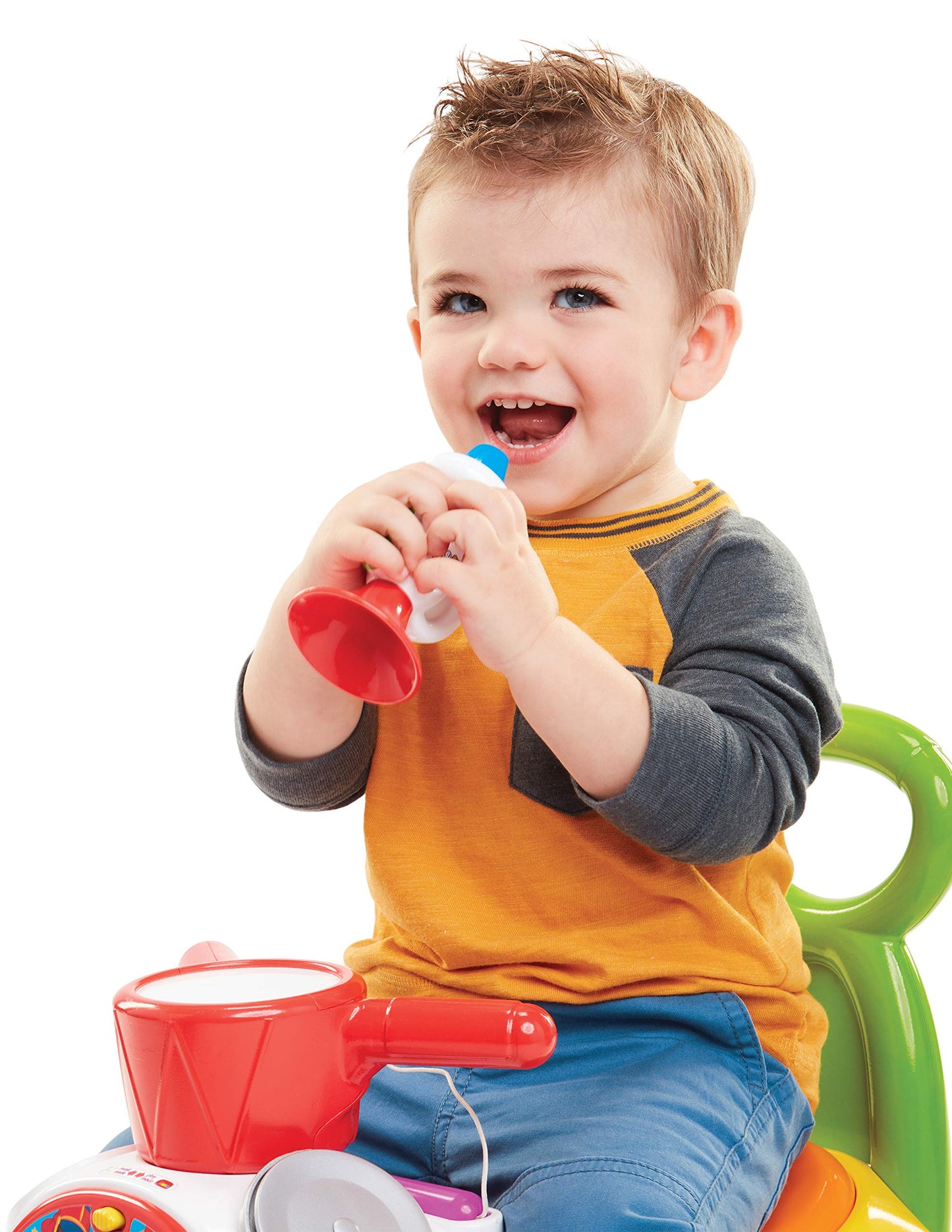 Little People Ultimate Toddler Ride-On Toy with Music & Lights by Jakks Pacific – 5 Marching Tunes, Instrument Play Mode, Detachable Trumpet, Engine Sounds, Under-Seat Storage, Batteries Included