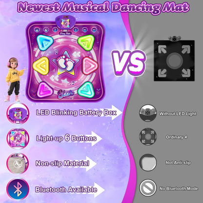 Handwell light-up dance mat for girls and boys with wireless Bluetooth, featuring 5 game modes and colorful LED lights.