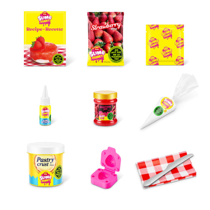 Slime Mart small slime bag with strawberry cheesecake scent, soft slime, and arts and crafts kit for kids ages 6 to 10.