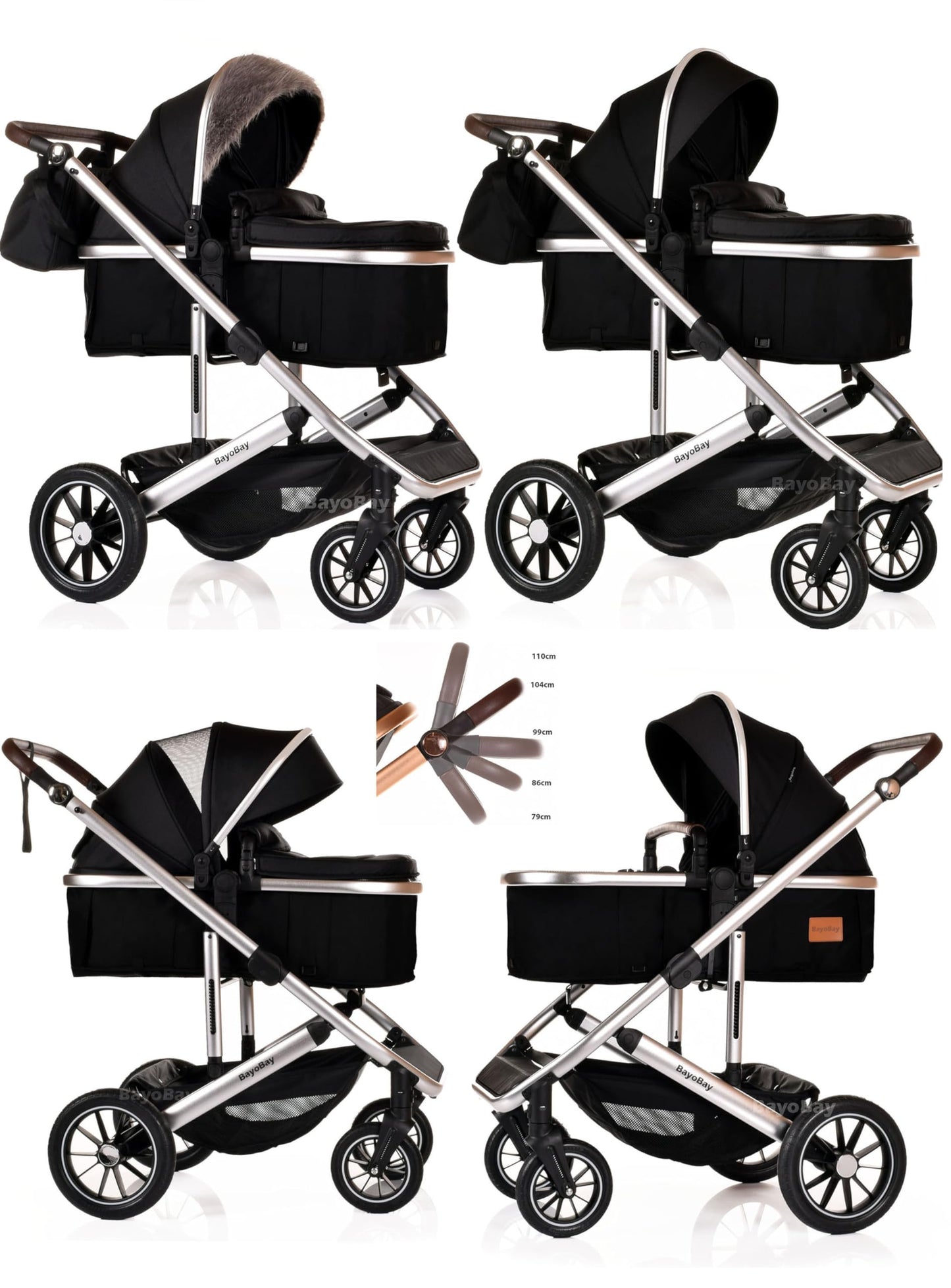 3 in 1 Baby Pram Travel System with Car Seat Lightweight Buggy Foldable Pushchair for Newborn and Toddlers up to 22kg New 2025 Style (Black - Silver)