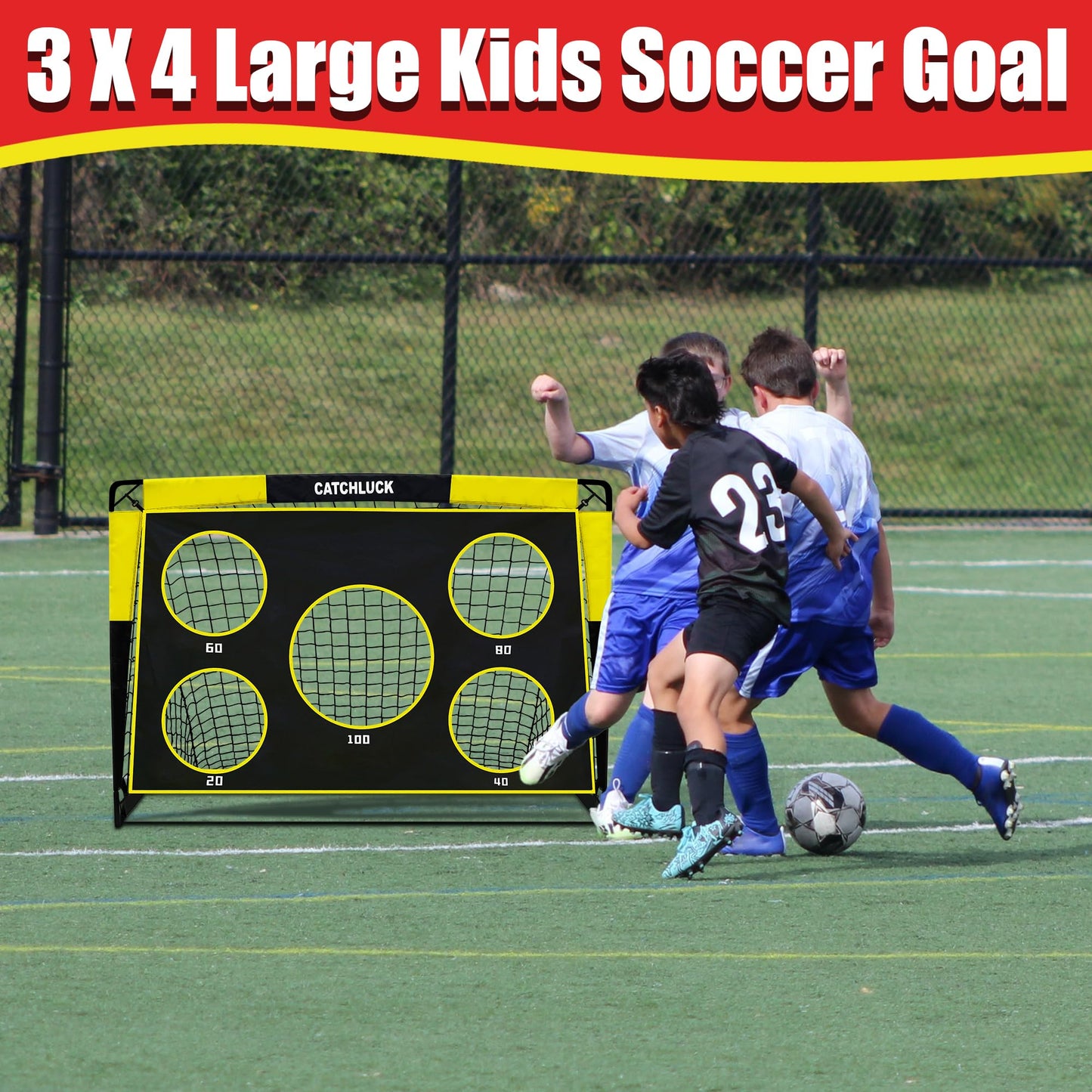 CATCHLUCK Football Goal Pop Up Football Net for Kids 4ft x 3ft, 5ft x 4ft, Outdoor Training Equipment with Target and Carry Bag