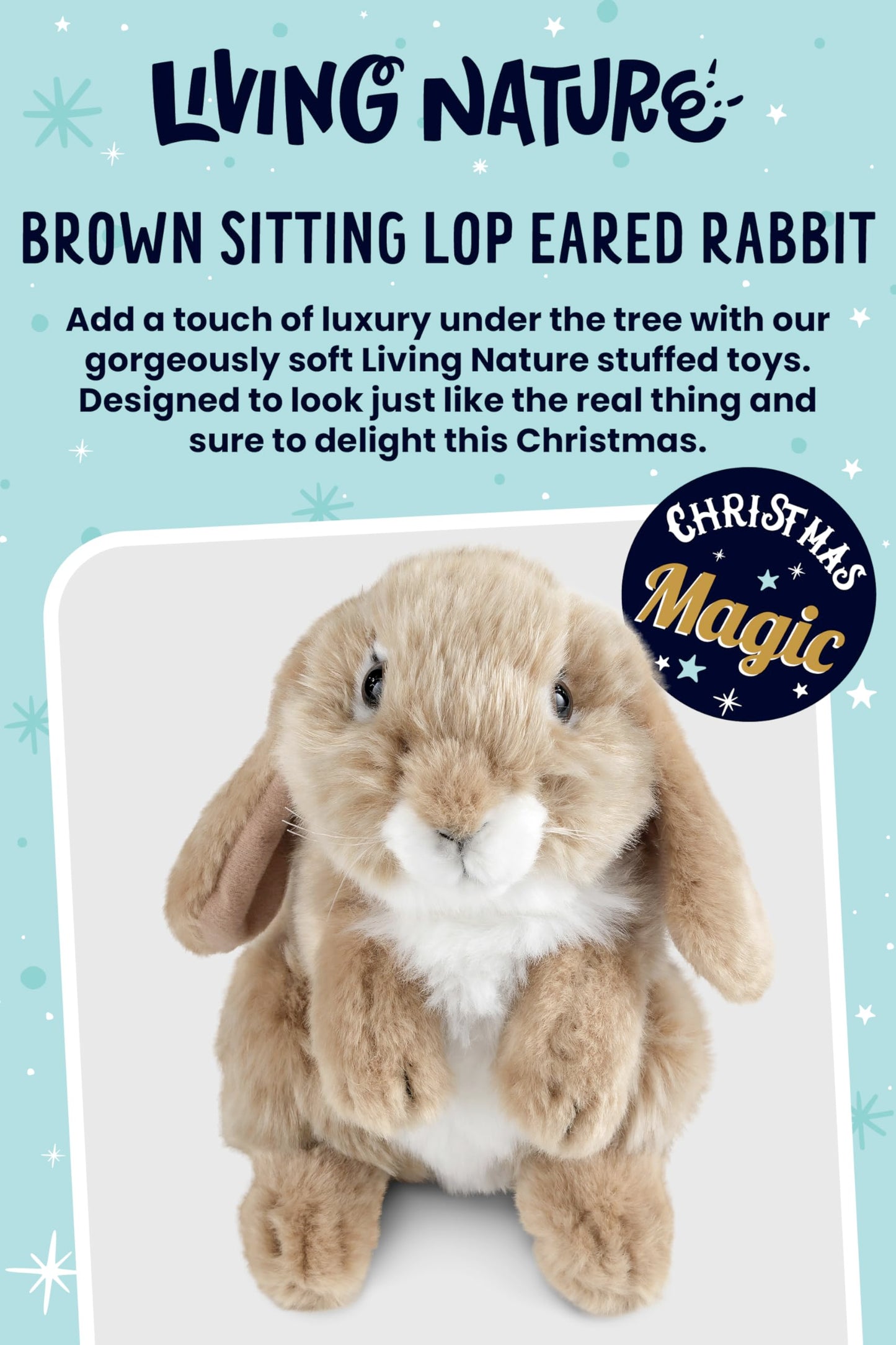 Living Nature Brown Sitting Lop Eared Rabbit, Realistic Soft Cuddly Bunny Toy, Naturli Eco-Friendly Plush, 18cm