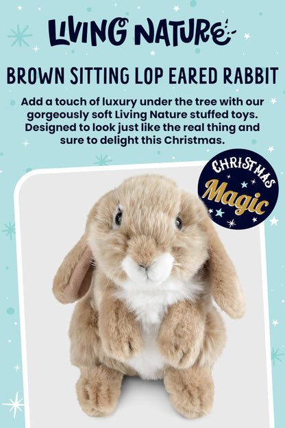 Living Nature Brown Sitting Lop Eared Rabbit, Realistic Soft Cuddly Bunny Toy, Naturli Eco-Friendly Plush, 18cm