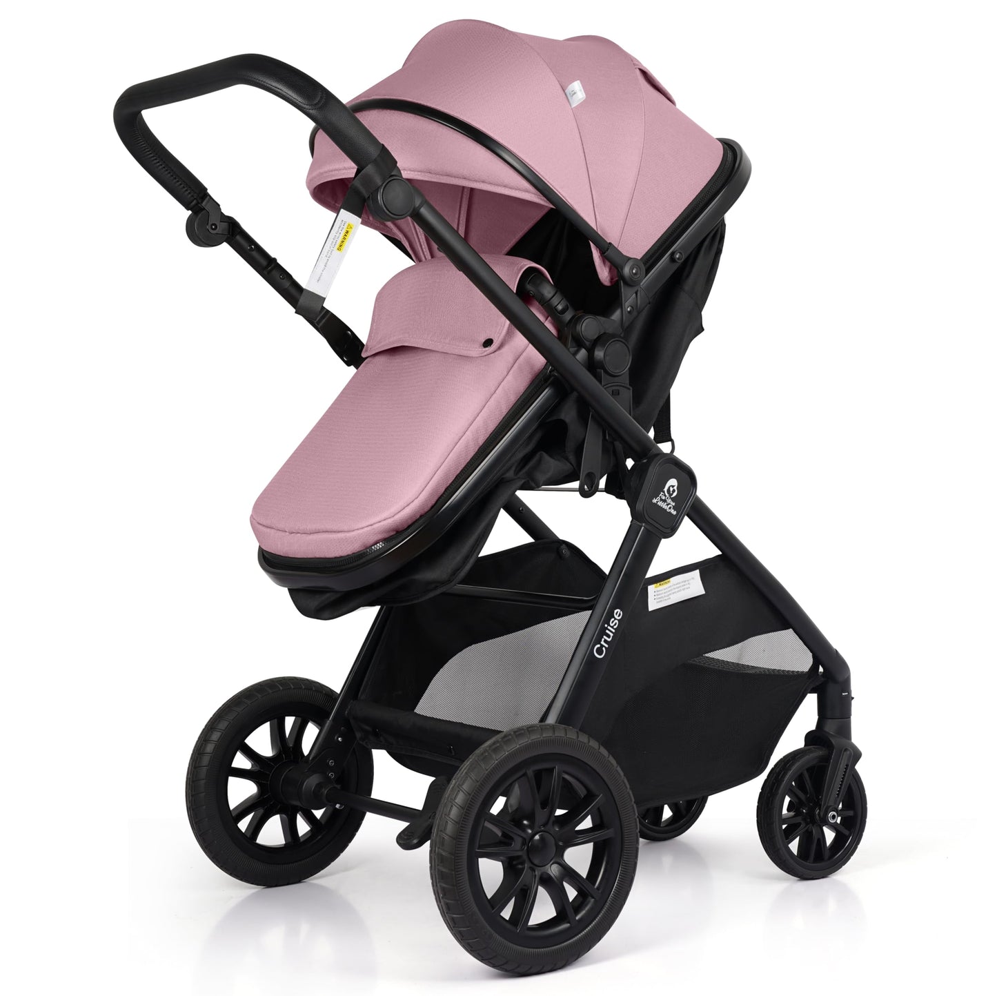 For Your Little One Cruise 3-in-1 Travel System with i-Size Car Seat, Stroller with Carrycot, 13kg Pram, Height Adjustable Handle, Pram, Newborn 0-4 Years Free Raincover and Cupholder (Blush Rose)