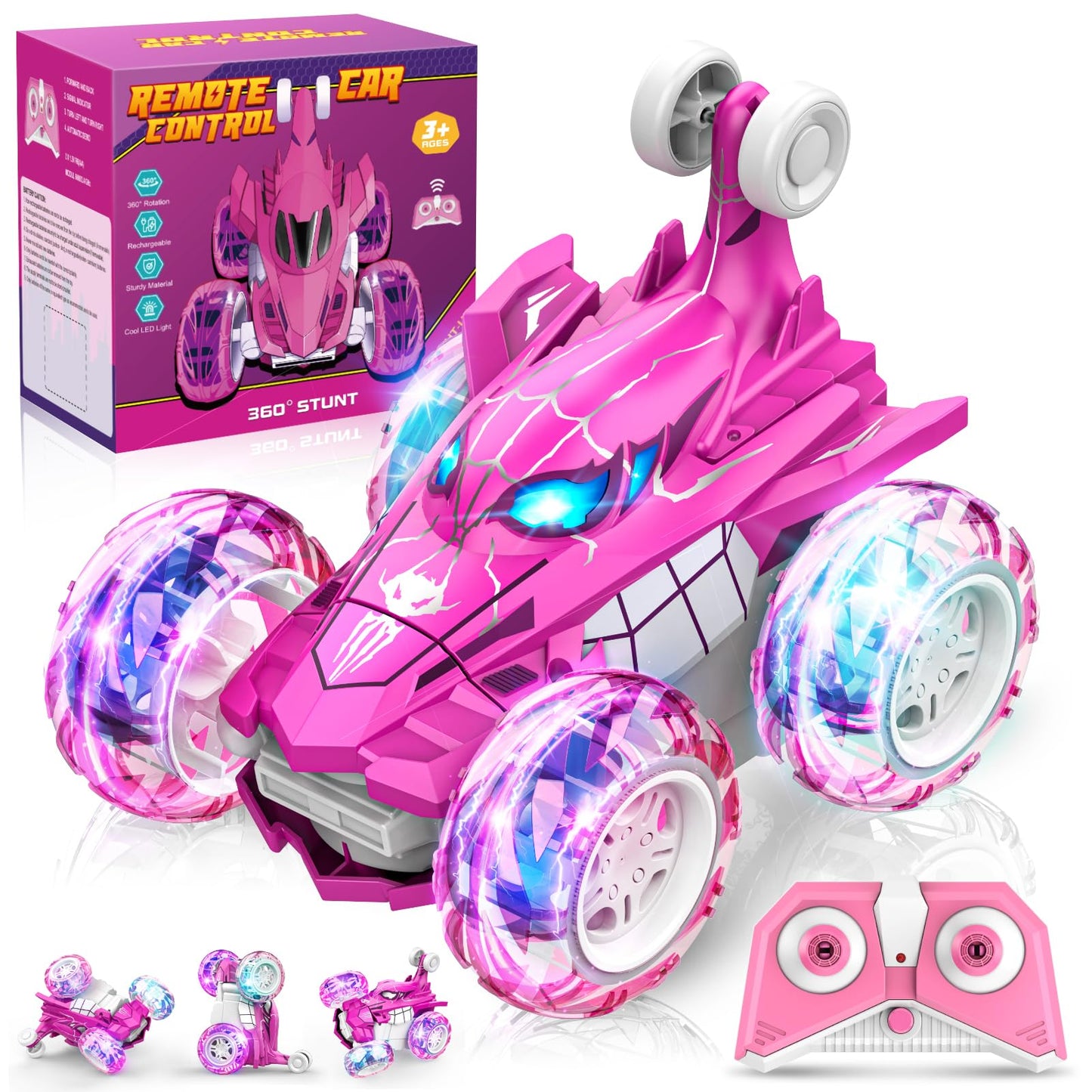 Dreamlandia Toys for 3-12 Year Old Girls Gifts, Remote Control Cars Girls Toys age 3-8 Birthday Presents Christ Mas Gifts for Kids Outdoor Garden Games, Unicorn RC Stunt Car with LED Light