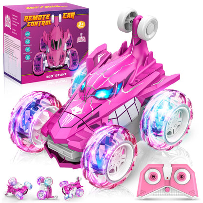 Dreamlandia Toys for 3-12 Year Old Girls Gifts, Remote Control Cars Girls Toys age 3-8 Birthday Presents Christ Mas Gifts for Kids Outdoor Garden Games, Unicorn RC Stunt Car with LED Light