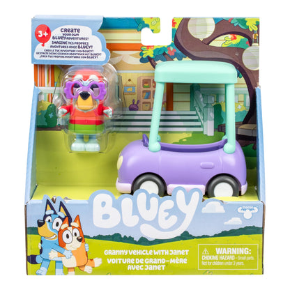 Bluey Hit The Road And Her Friends In This Cute Little Vehicle! Ride Along In Grannies Car with Janet, This Vehicle Fits One 6-7.6 CM Articulated Janet Figure Inside