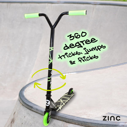 Zinc Thunderglow 2-Wheel Boys Stunt Scooter Age 8+ - Glow-in-the-Dark Pro Seagull Handlebar Design with ABEC-9 Bearings & 100mm PU Wheels - Smooth-Riding Tricks for Kids & Teens