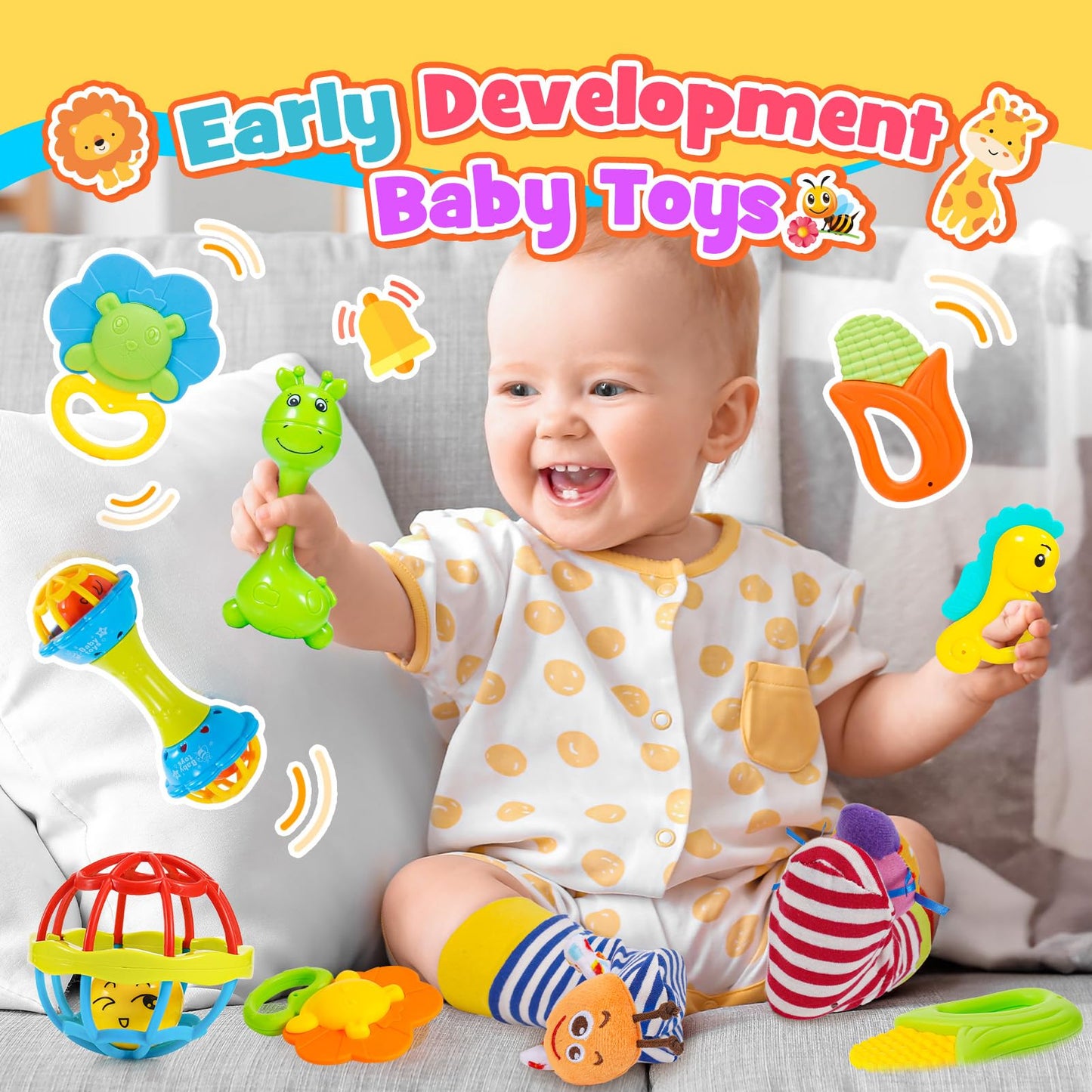 Wootoyz Baby Toys for 0 3 6 9 12 Months Babies,Infant Toys for 0-12 Months Newborn Toys Baby Rattle Sensory Toys for Babies 6-18 Months Wrist Socks with Box Set 0-6 Months Baby Gift Baby Rattle Socks