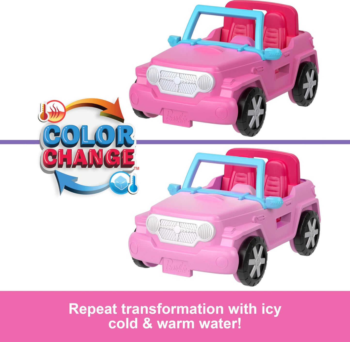 Mini BarbieLand doll set with 1.5-inch Barbie doll, color-change SUV, and tent toy accessory from Barbie.