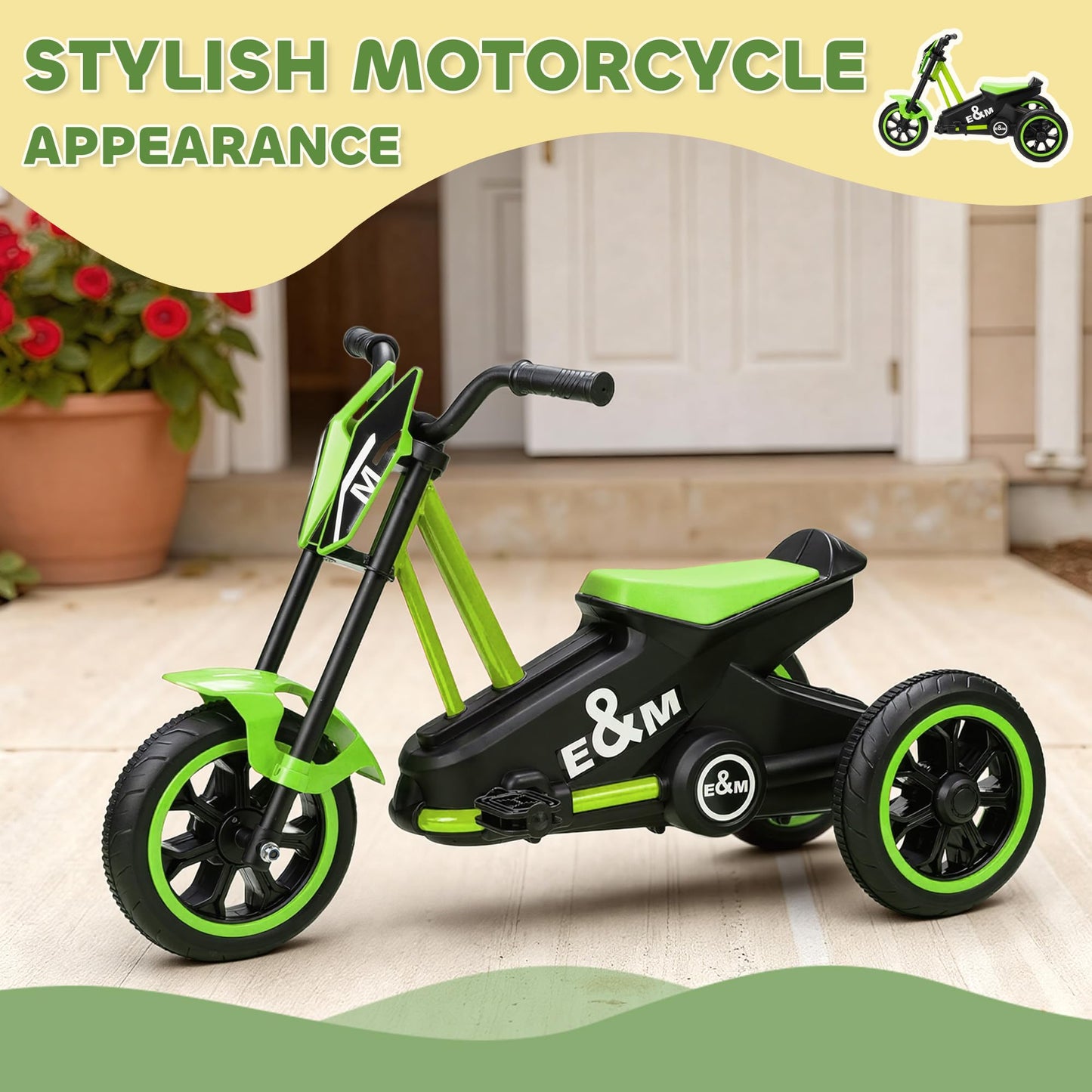 AIYAPLAY Kids Tricycle Baby Trike, Kids Trike with Pedal for Boys and Girls Ages 18–36 Months, 3 Wheel Toddler Balance Bike for Indoor Outdoor Use, Green