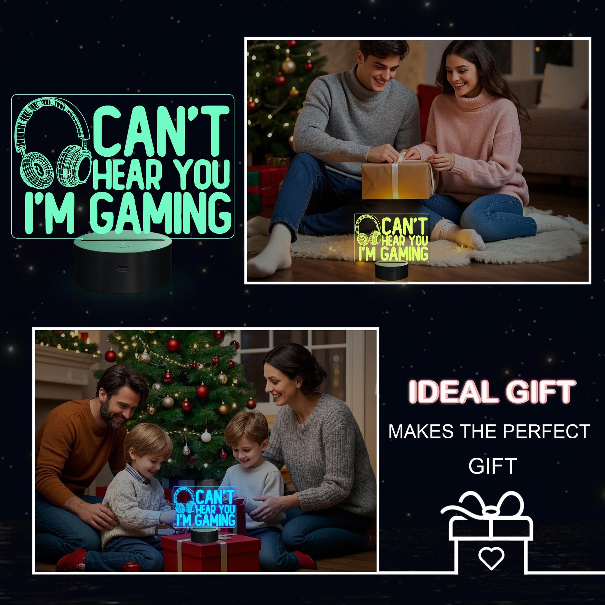 YuanDian gaming night light with headset graphic, 16 color options, 3D illusion lamp, touch and remote control, perfect for gamers