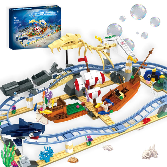 Ocean Roller Coaster Building Blocks Set (773 Pieces) - Friends Aquarium Toy with Sharks, Whales & Clownfish - Creative STEM Building Kit - Educational Gift for Kids Ages 6+