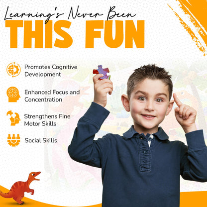Colorful 60-piece dinosaur puzzle for kids ages 3-8, featuring dinosaurs and prehistoric scenes, perfect for educational play.