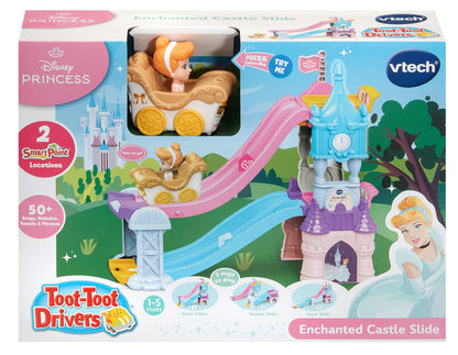 VTech Toot-Toot Drivers Enchanted Castle Slide, Official Disney Princess Playset with Included Cinderella Vehicle, Lights, Phrases, Songs, Interactive Toddler Toy 12 Months, 2, 3, 4+, English Version