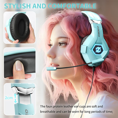 Ozeino Gaming Headset, 3D Sound Effects, Noise Eduction Microphone, Gaming Headphone for Ps4, Ps5, Xbox One, PC, Switch(light blue)