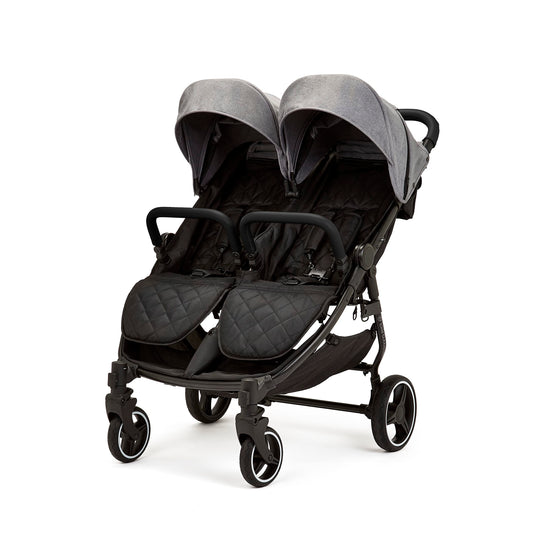 Ickle Bubba Venus Double Stroller – Twin Pushchair from Birth to 15kg per Seat, Independent Recline Seats, Footrest, Rain Cover, Compact Fold, Swivel Wheels & Suspension (Space Grey)