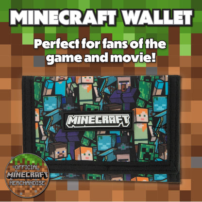 Minecraft Boys Wallet for Kids with Card Slots & Zip Coin Pocket Creeper Gamer Accessories Gaming Gift