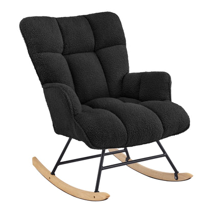Aunekiv Rocking Chair for Nursery, Teddy Upholstered Glider Nursing Chair for Adults, Comfy Rocking Armchair Indoor for Living Room Bedroom, Black