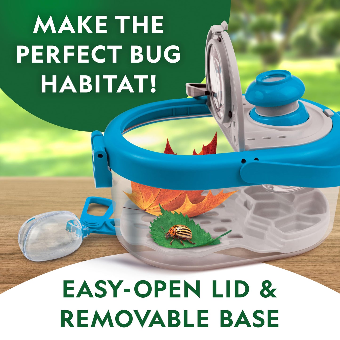 Blue Marble National Geographic bug catcher kit for kids with net, insect habitat, magnified viewers, and tweezers for bug collecting.