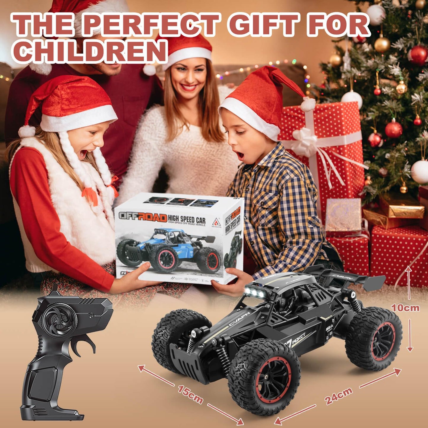 Jiakora Remote Control Cars, 2.4GHz High-Speed RC Car for Kids, 1:16 Scale 2WD Off-Road Monster Truck with 3 Batteries for 60min Playtime, Electric Remote Control Vehicle Toys for Age 3+ Boys & Girls