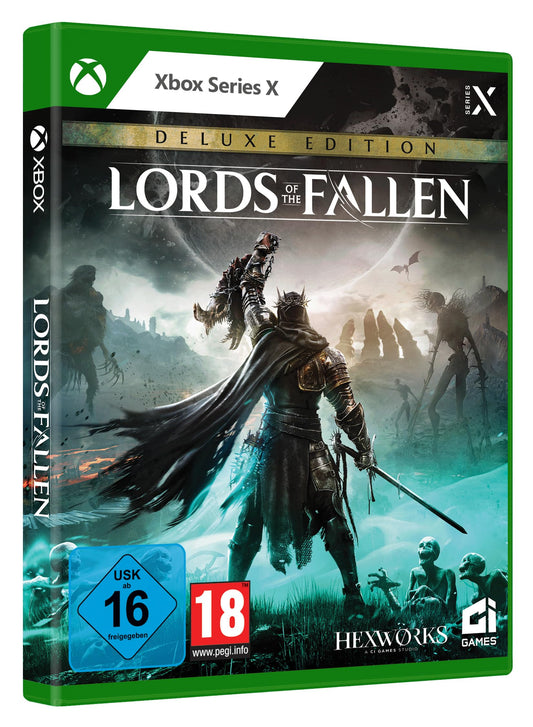 Xbox Series X game disc for Lords of the Fallen Deluxe Edition by CI Games and Warner Bros, featuring artwork on the cover.