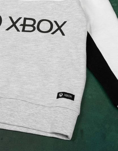 Kids Xbox hoodie in white and grey with game console logo, featuring a hooded sweatshirt design for boys and girls aged 14-15 years.