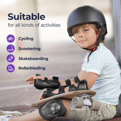Niftii Kids Helmet with Pads - Adjustable Multi-Sport Complete Safety Gear for Cycling, Skateboarding & Scooting, Ideal for Boys & Girls Ages 3-15 Kids Bike Helmet Set, Black