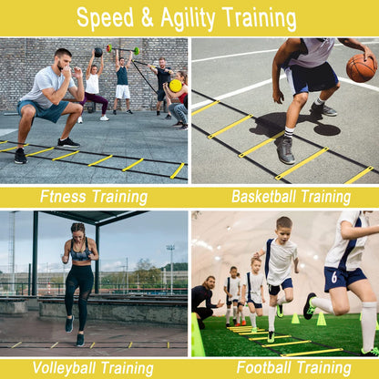 YHOTOGEA Football Training Equipment for Kids, Speed Agility Training Set, Agility Ladder 12 Rung 6M, Football Kick Trainer, 12 Disc Cones, Skipping Rope, Football Training Kit for Soccer Training