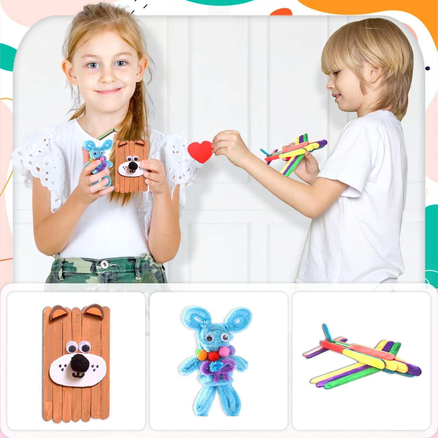 obqo 3000+ Pcs Art and Craft Box for Kids, Toddler Kids Craft Set Included Pipe Cleaners, Pom Poms, Feather, Folding Storage Box - All in One for Kids Craft Supplies (Purple)