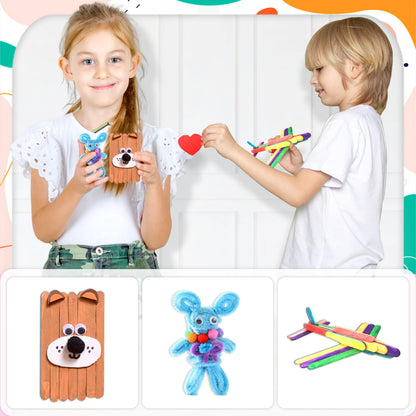 obqo 3000+ Pcs Art and Craft Box for Kids, Toddler Kids Craft Set Included Pipe Cleaners, Pom Poms, Feather, Folding Storage Box - All in One for Kids Craft Supplies (Purple)