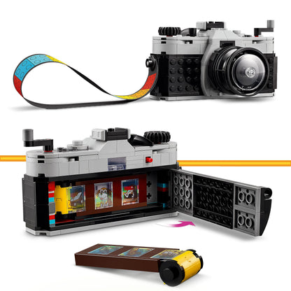 LEGO Creator 3in1 Retro Camera toy displayed as a video camera and TV set, vibrant kids' desk decoration for creative play.