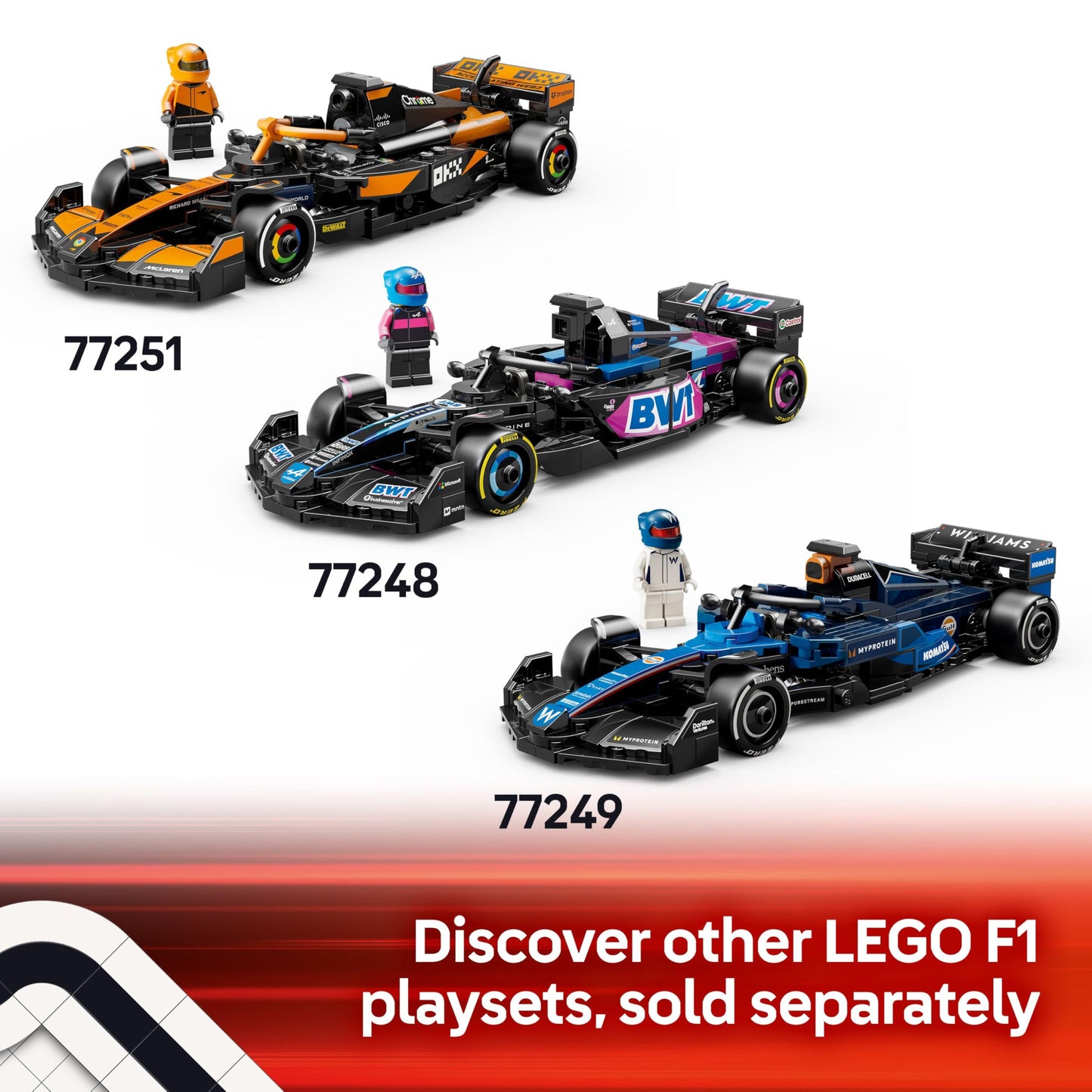 LEGO Speed Champions Haas F1 Team VF-24 race car model kit with collectible Formula 1 driver minifigure.