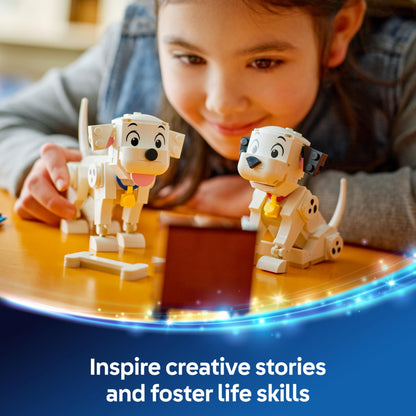 LEGO ǀ Disney Lucky & Penny 101 Dalmatians Puppies Toy - Play & Display Animal Figures with Movable Heads, Legs & Tails - incl. a Bone and TV - Gift for 6+ Year Old Girls 43271