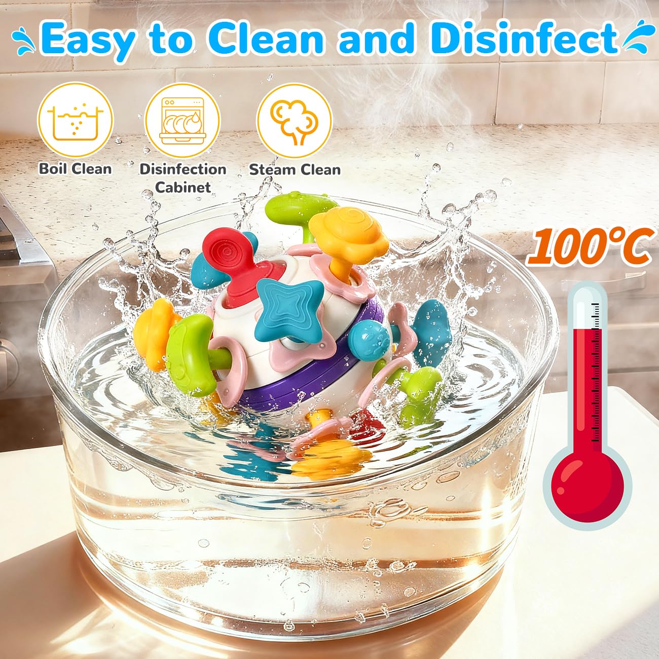 Baby Teething Rattle Toy - BPA-Free Sensory Teether Activity Ball for 0-3-6-9-12 Months, Montessori Early Educational Gift for Infants | Christmas & Birthday Present for Boys Girls