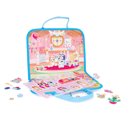Toyland® 96 Piece Bluey Felt Activity Set - Portable Carry Case with 2 Scene Backgrounds - 95 Charcters & Props - Mess Free Imaginative Play Toys - Age 18 Months +
