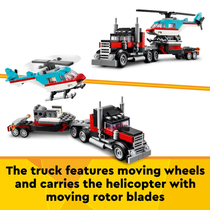 LEGO Creator 3in1 Flatbed Truck with Helicopter, showcasing multiple vehicle builds for creative play.