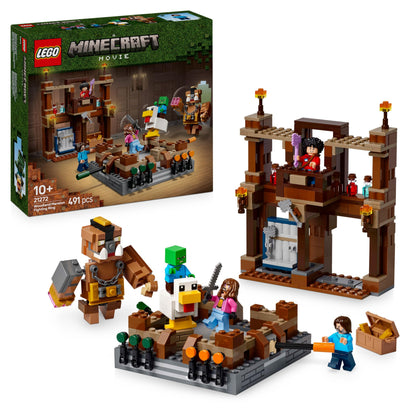LEGO Minecraft Woodland Mansion Fighting Ring with Steve, Garret, Henry minifigures and a Baby Zombie in action scene.