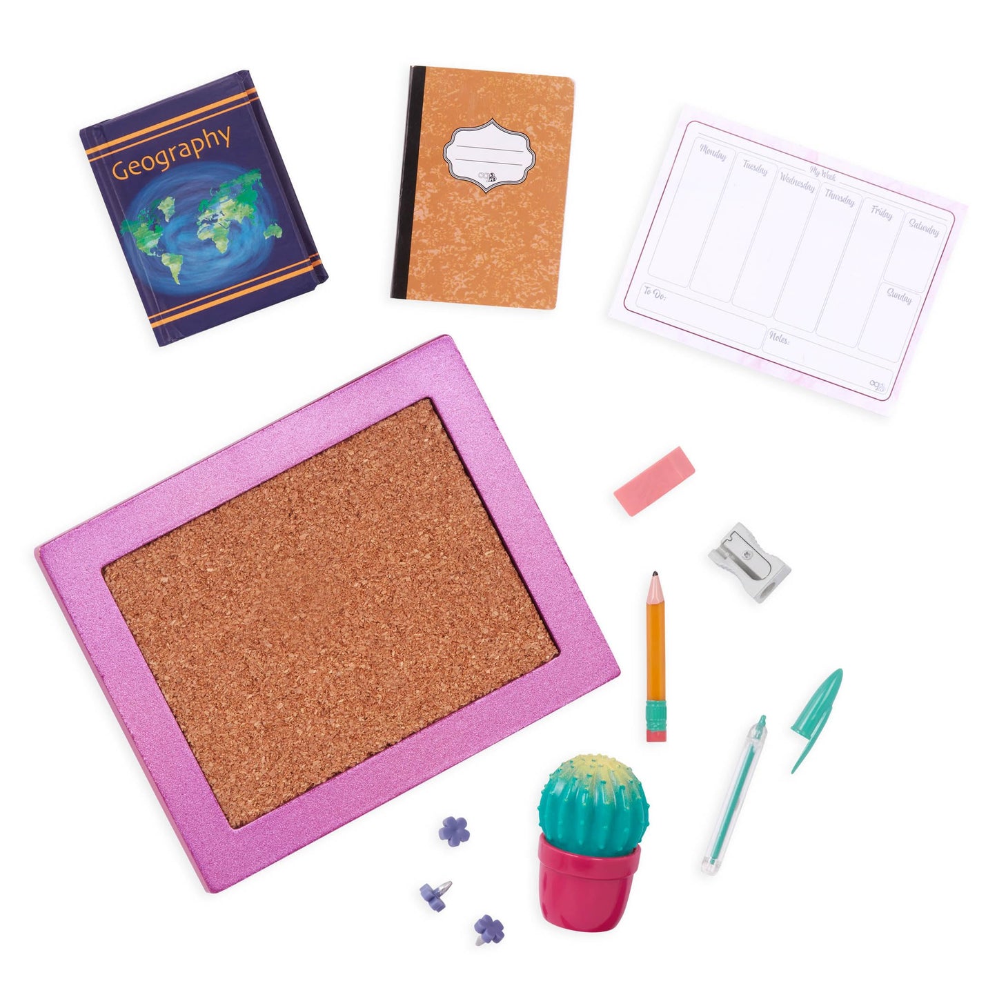 Our Generation dollhouse furniture set featuring a home desk and chair for 18-inch dolls, ideal for pretend play.