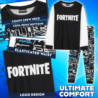 Get Trend Fortnite Boys Pyjamas Set, Long PJs for Kids & Teenagers, Cosy Loungewear Soft Nightwear, Gamer Gifts for Boys (15-16 Years, Blue/White Fortnite)