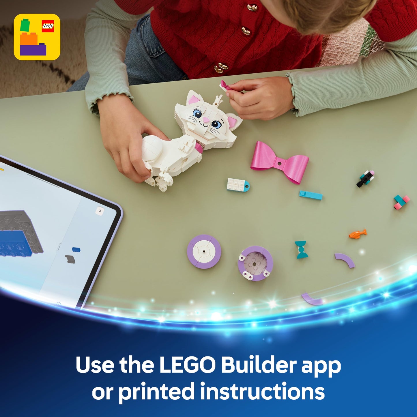 LEGO|Disney The Aristocats Adorable Marie - Toy Cat Animal Figure w/Accessories incl. a Textile Bow - DIY Bedroom Decor - Nostalgic Gift for 7+ Year Old Girls & Fans - 43286